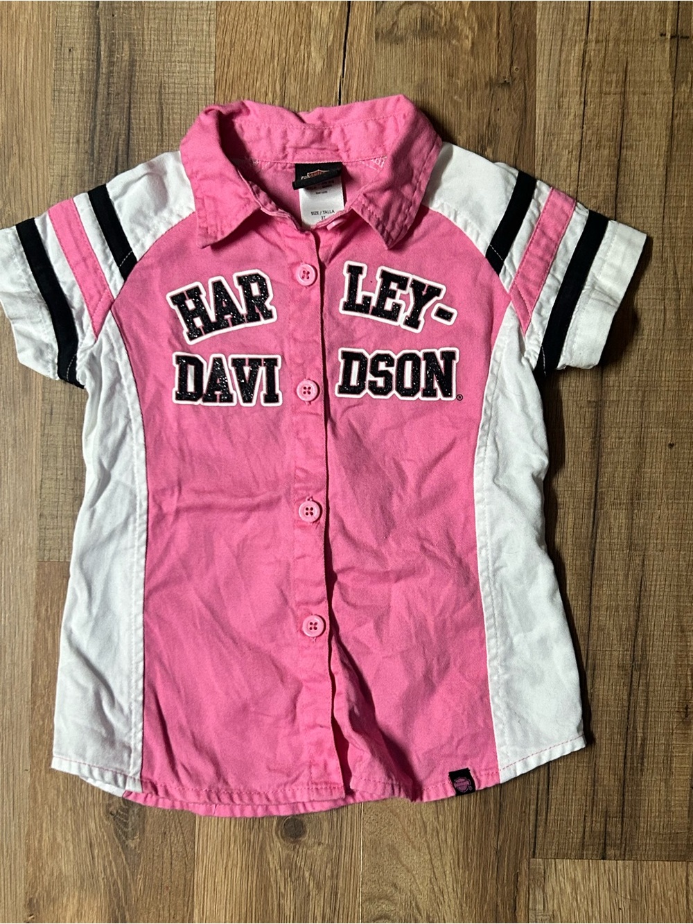 Harley Davidson Motorcycles Classic Pink Logo Button Up Shirt Toddler Sz 3t